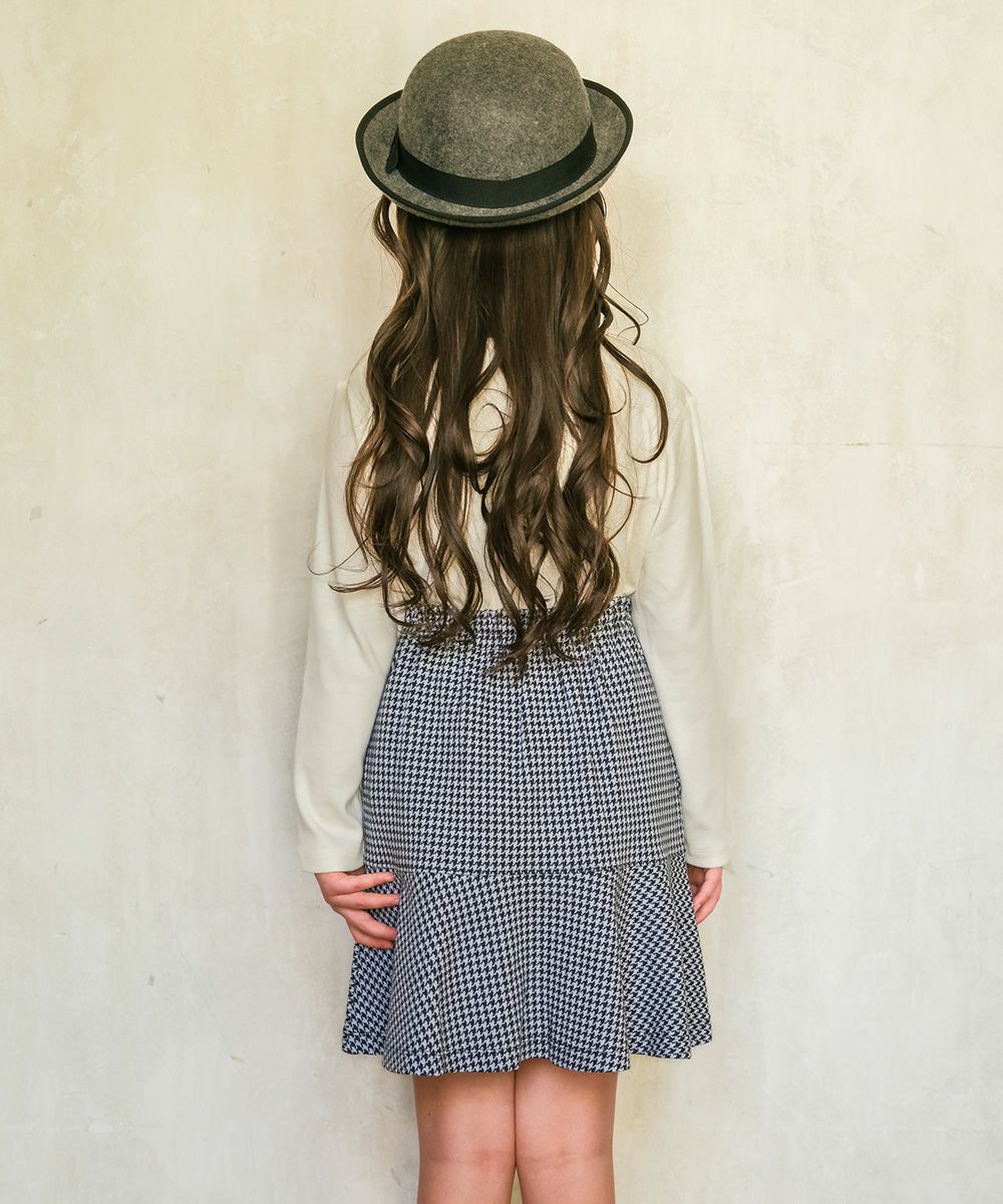 千鳥柄 飾りボタン付き フレアースカート White/Black model image 2