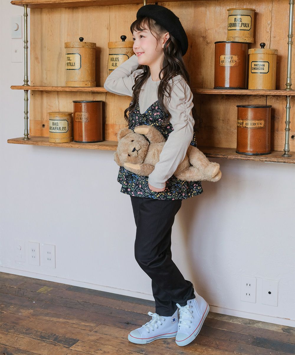 ストレッチツイル リボンロゴ刺? ロングパンツ Black model image up