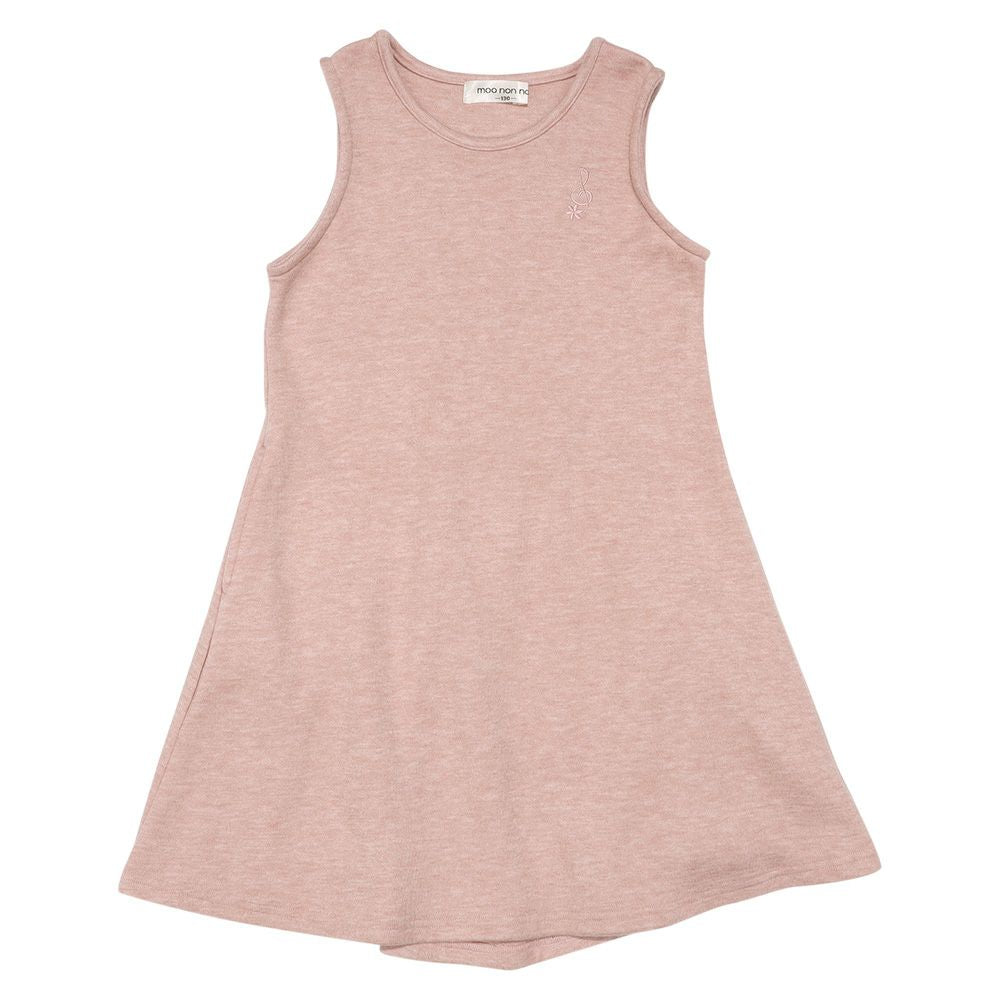 音符刺繍 Aライン バックリボン付きワンピース Pink front