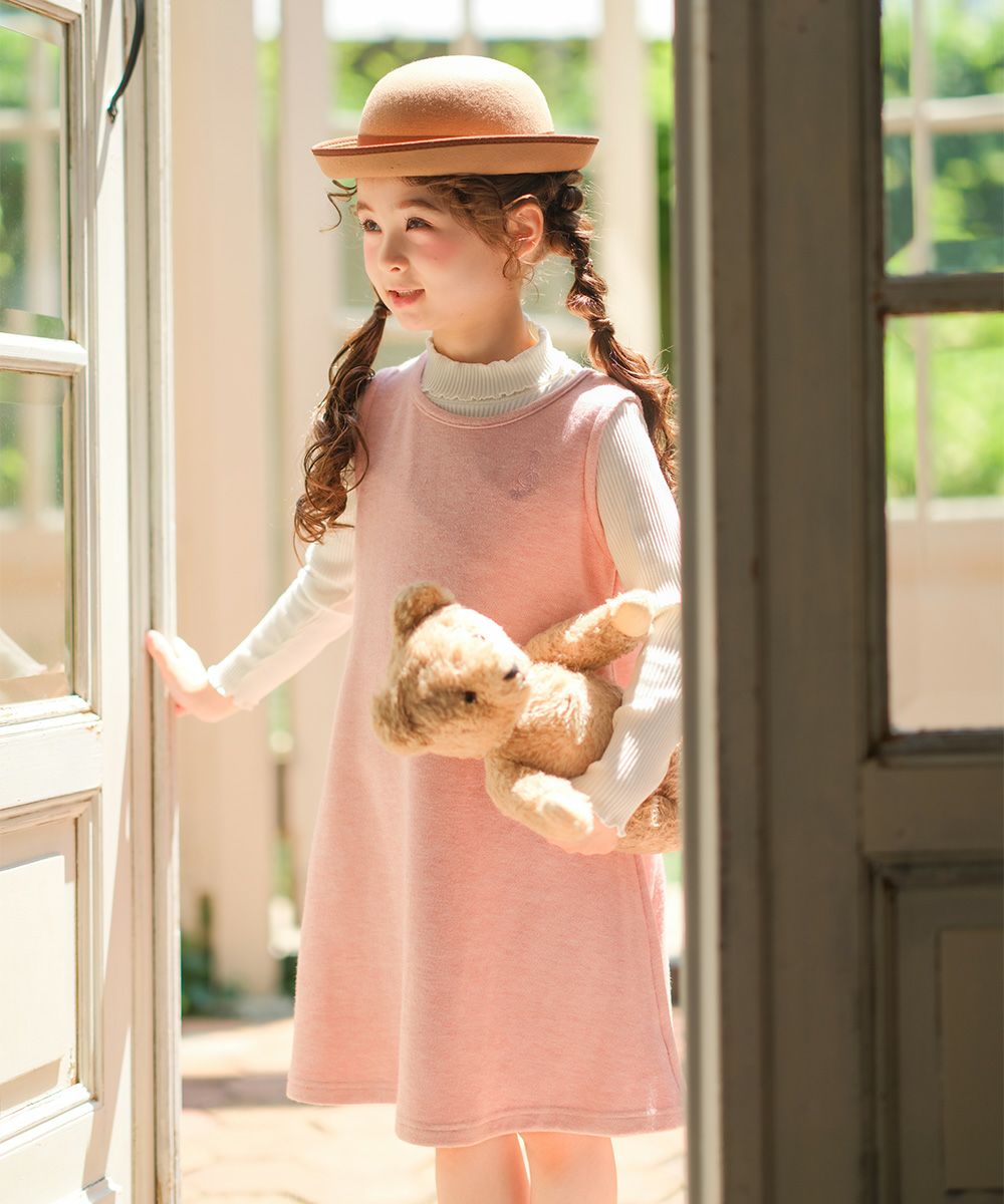 音符刺繍 Aライン バックリボン付きワンピース Pink model image up