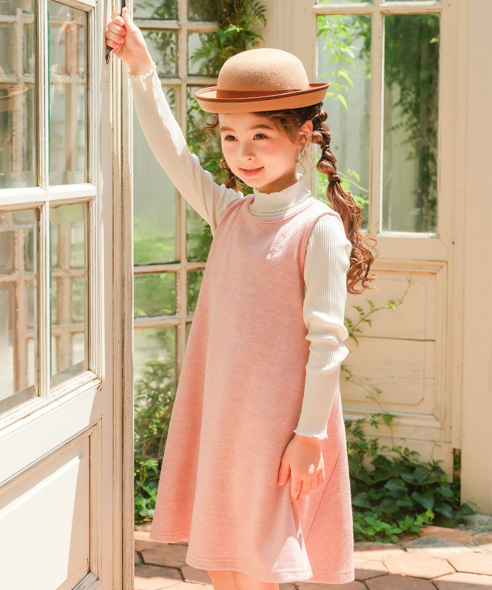 音符刺繍 Aライン バックリボン付きワンピース Pink model image 1