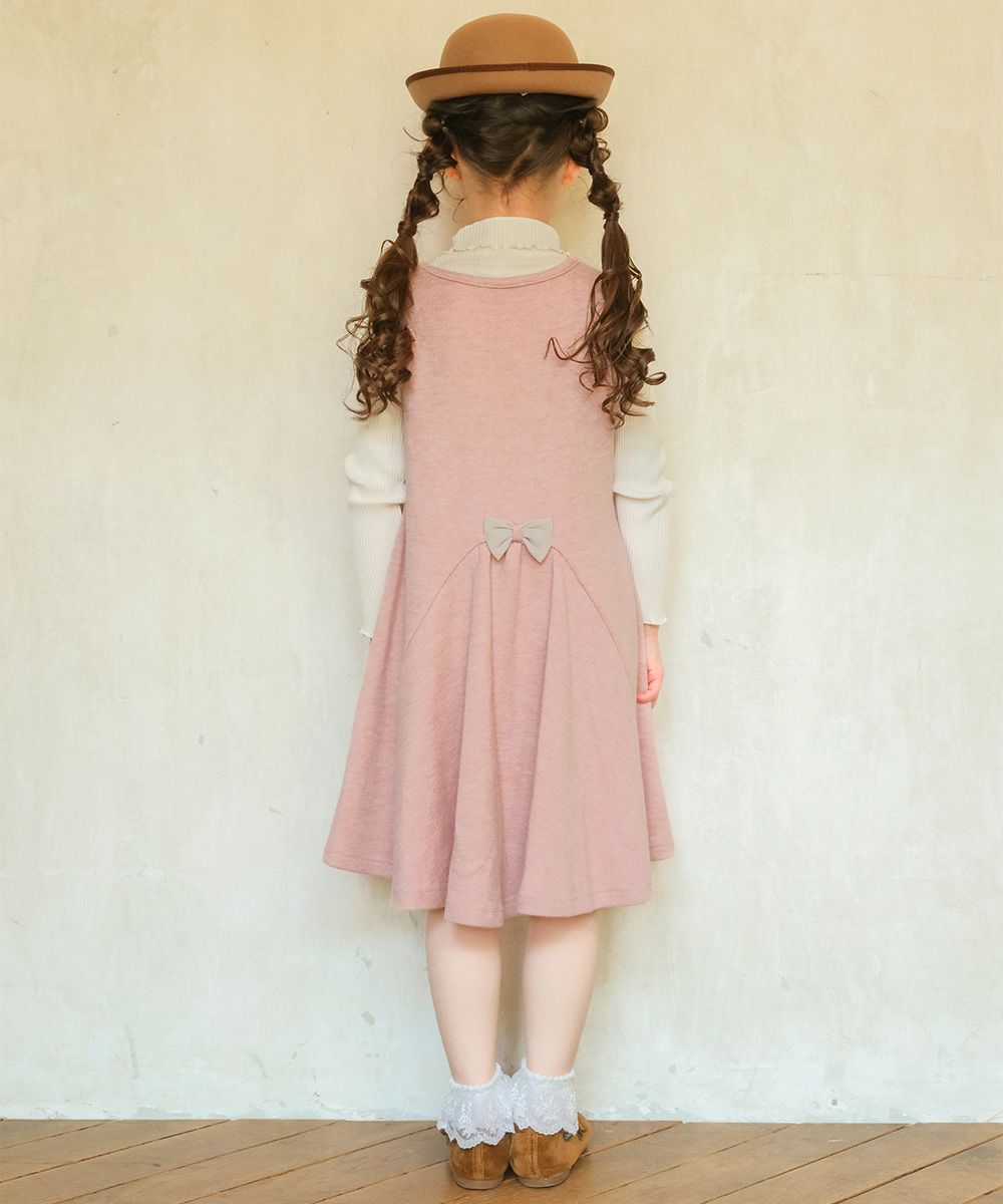 音符刺繍 Aライン バックリボン付きワンピース Pink model image 2