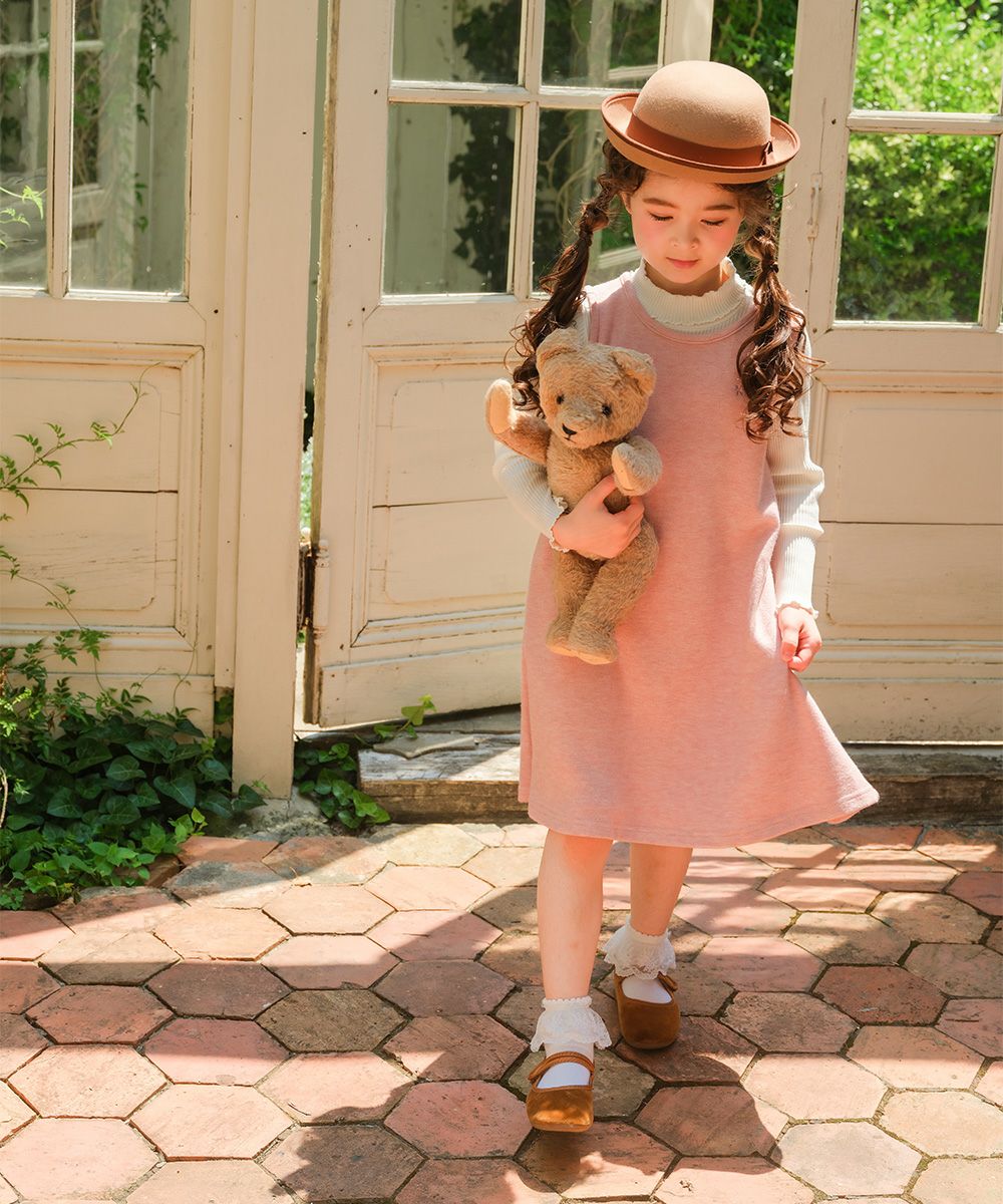 音符刺繍 Aライン バックリボン付きワンピース Pink model image 3