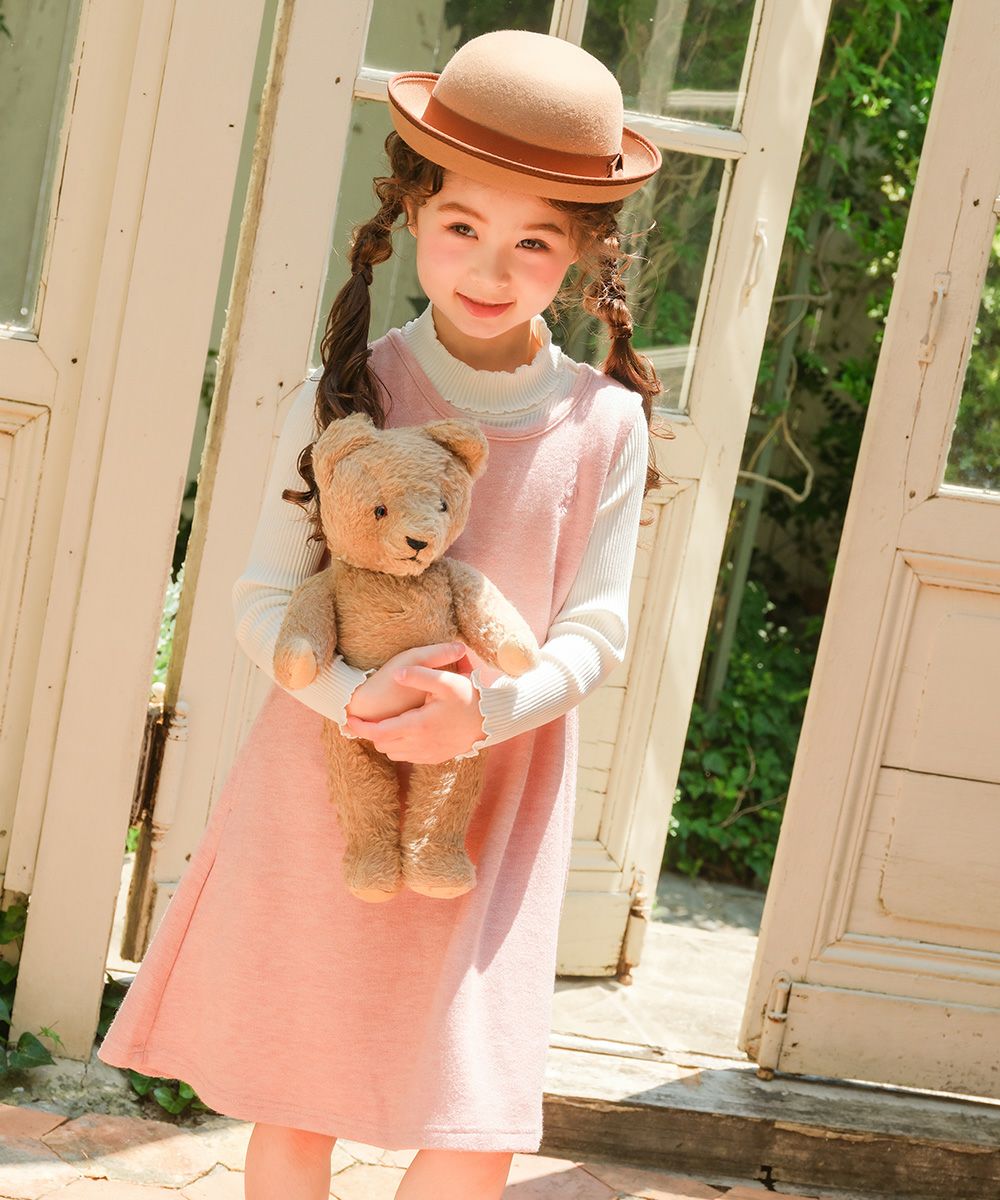 音符刺繍 Aライン バックリボン付きワンピース Pink model image 4