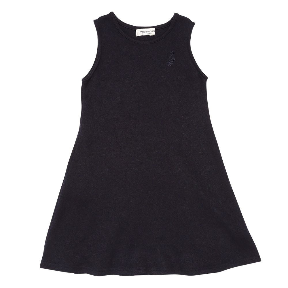 音符刺繍 Aライン バックリボン付きワンピース Navy front