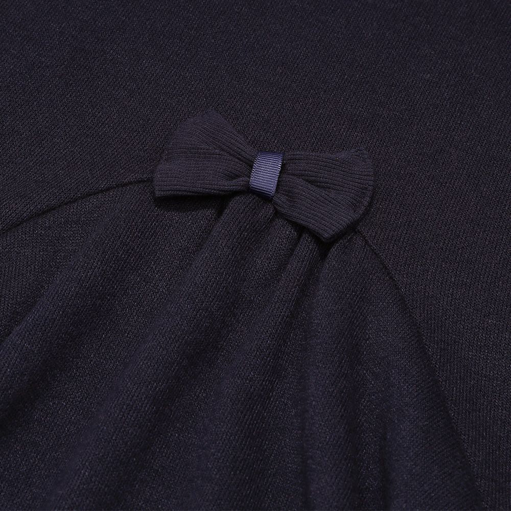 音符刺繍 Aライン バックリボン付きワンピース Navy Design point 1