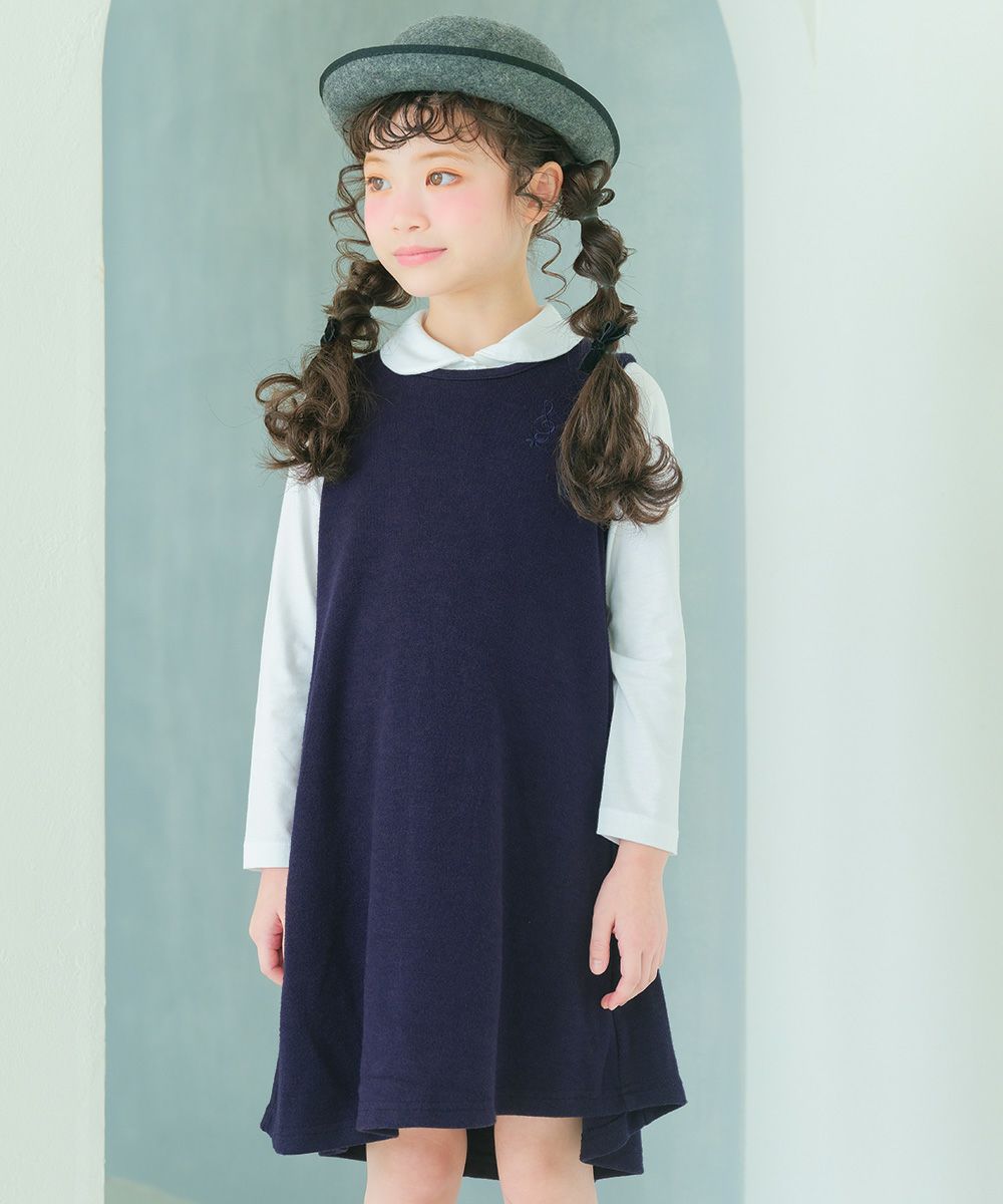 音符刺繍 Aライン バックリボン付きワンピース Navy model image up