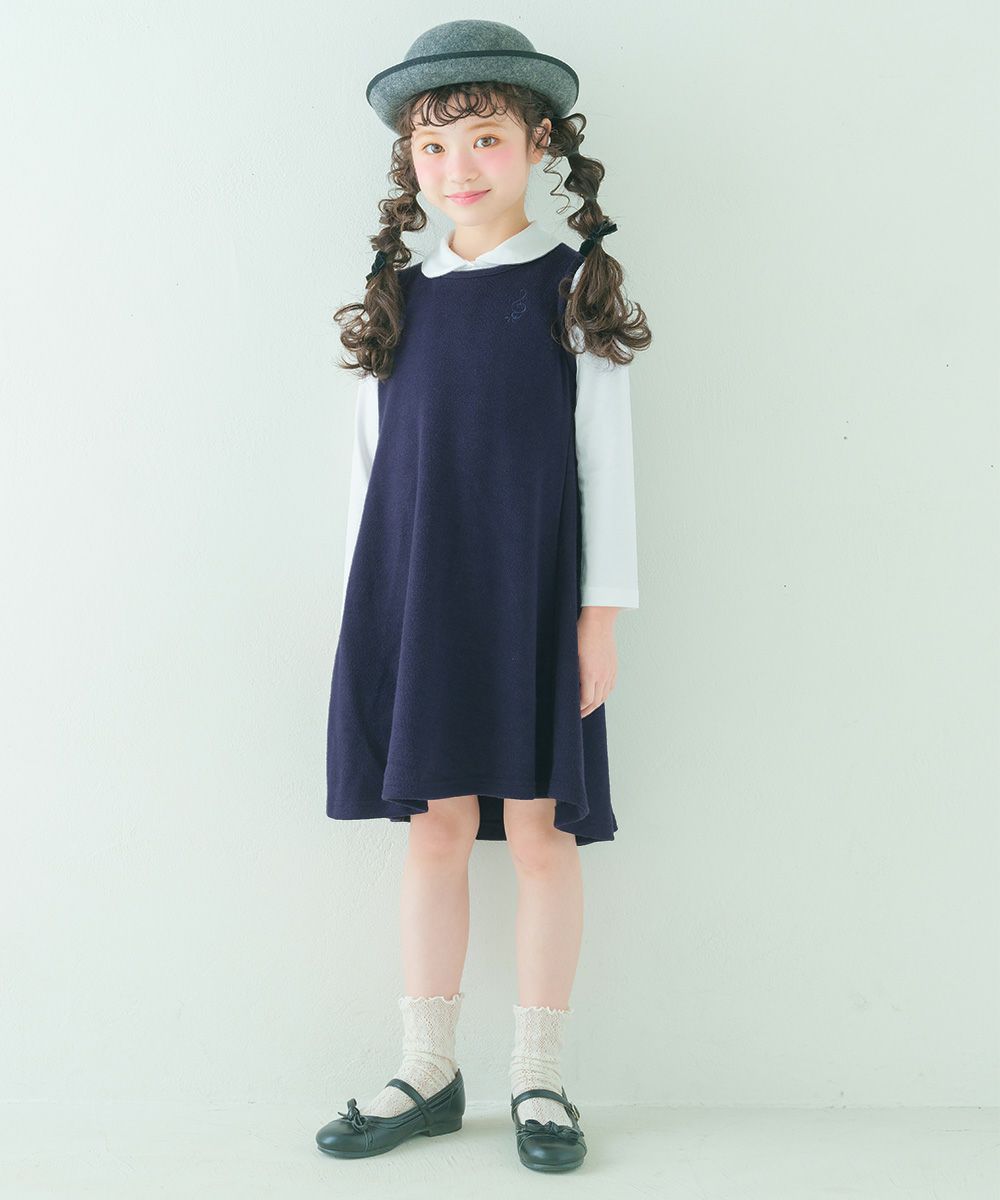 音符刺繍 Aライン バックリボン付きワンピース Navy model image 2