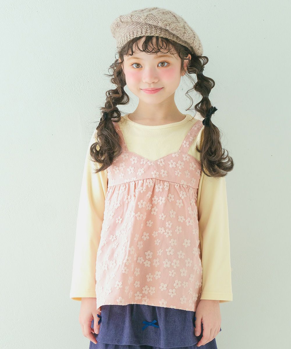 花柄キャミソール 重ね着風Tシャツ Pink model image up