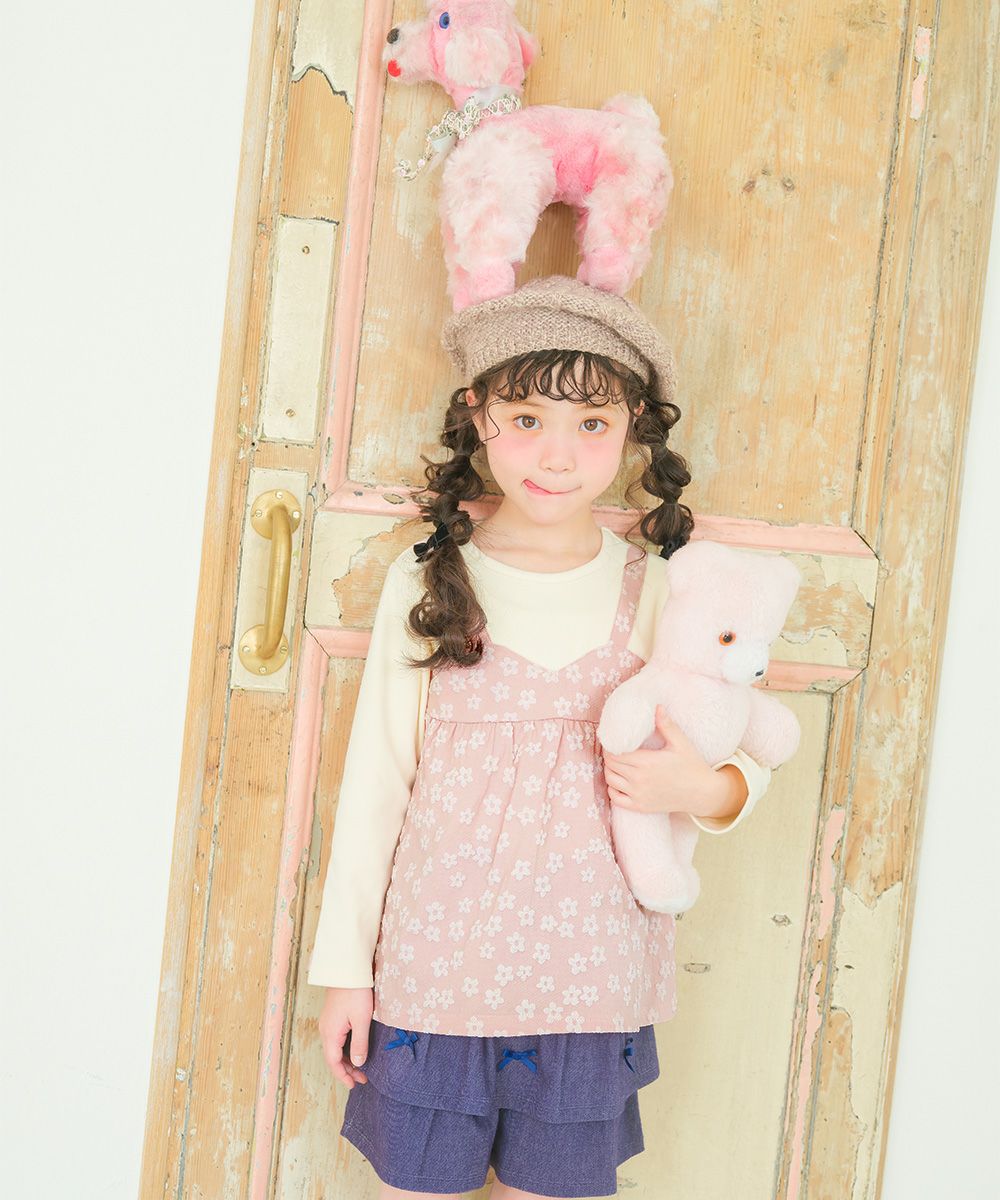 花柄キャミソール 重ね着風Tシャツ Pink model image 2