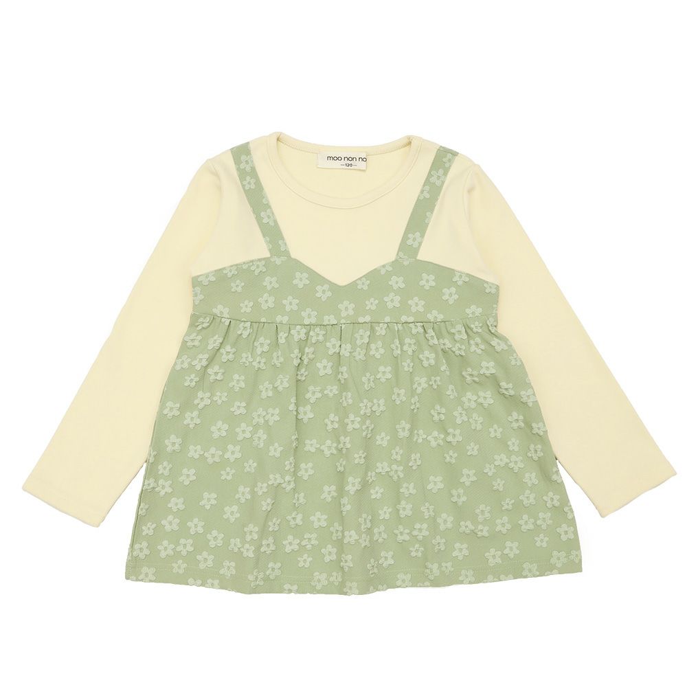 花柄キャミソール 重ね着風Tシャツ Green front