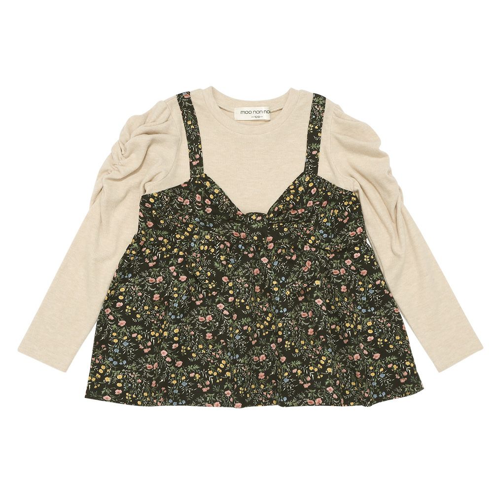 花柄リボンキャミソール 重ね着風デザインTシャツ Navy front