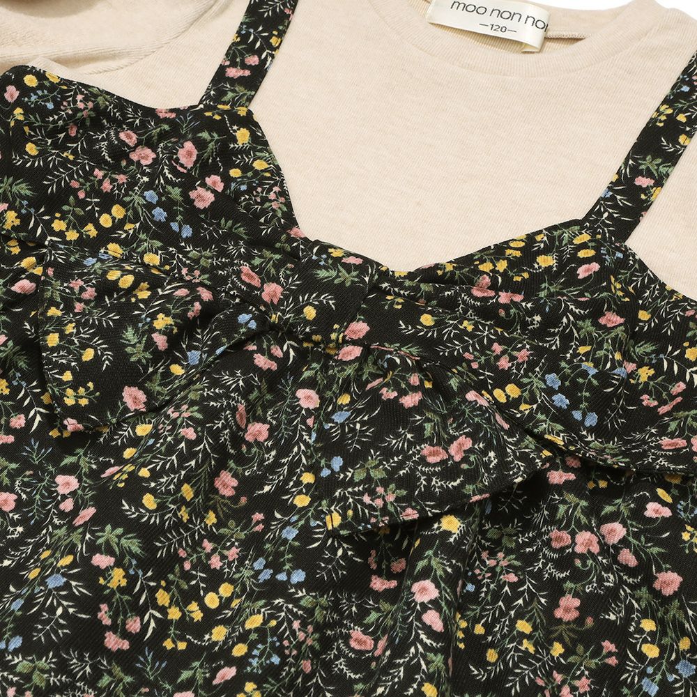 花柄リボンキャミソール 重ね着風デザインTシャツ Navy Design point 1