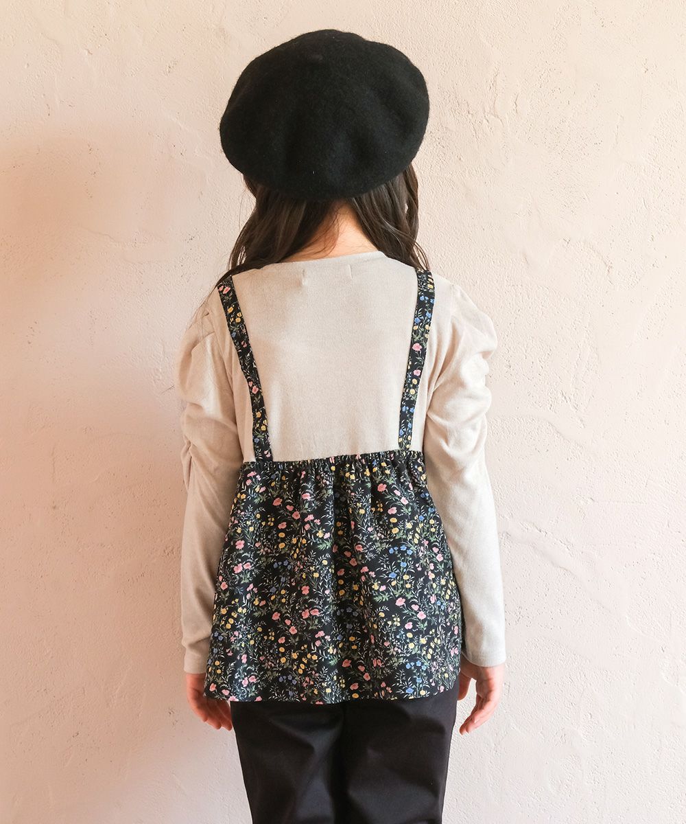 花柄リボンキャミソール 重ね着風デザインTシャツ Navy model image whole body