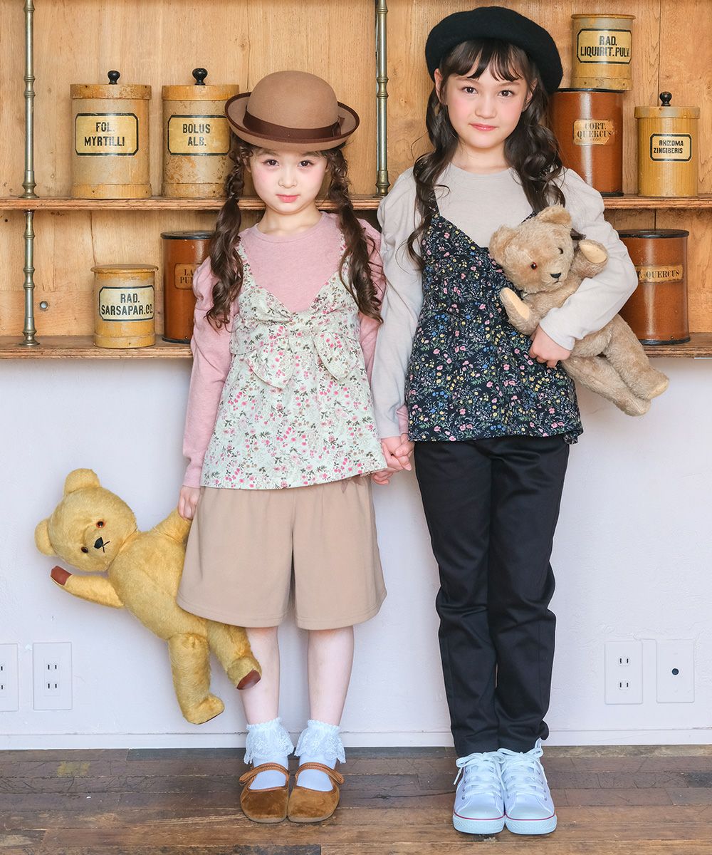 花柄リボンキャミソール 重ね着風デザインTシャツ Navy model image 2