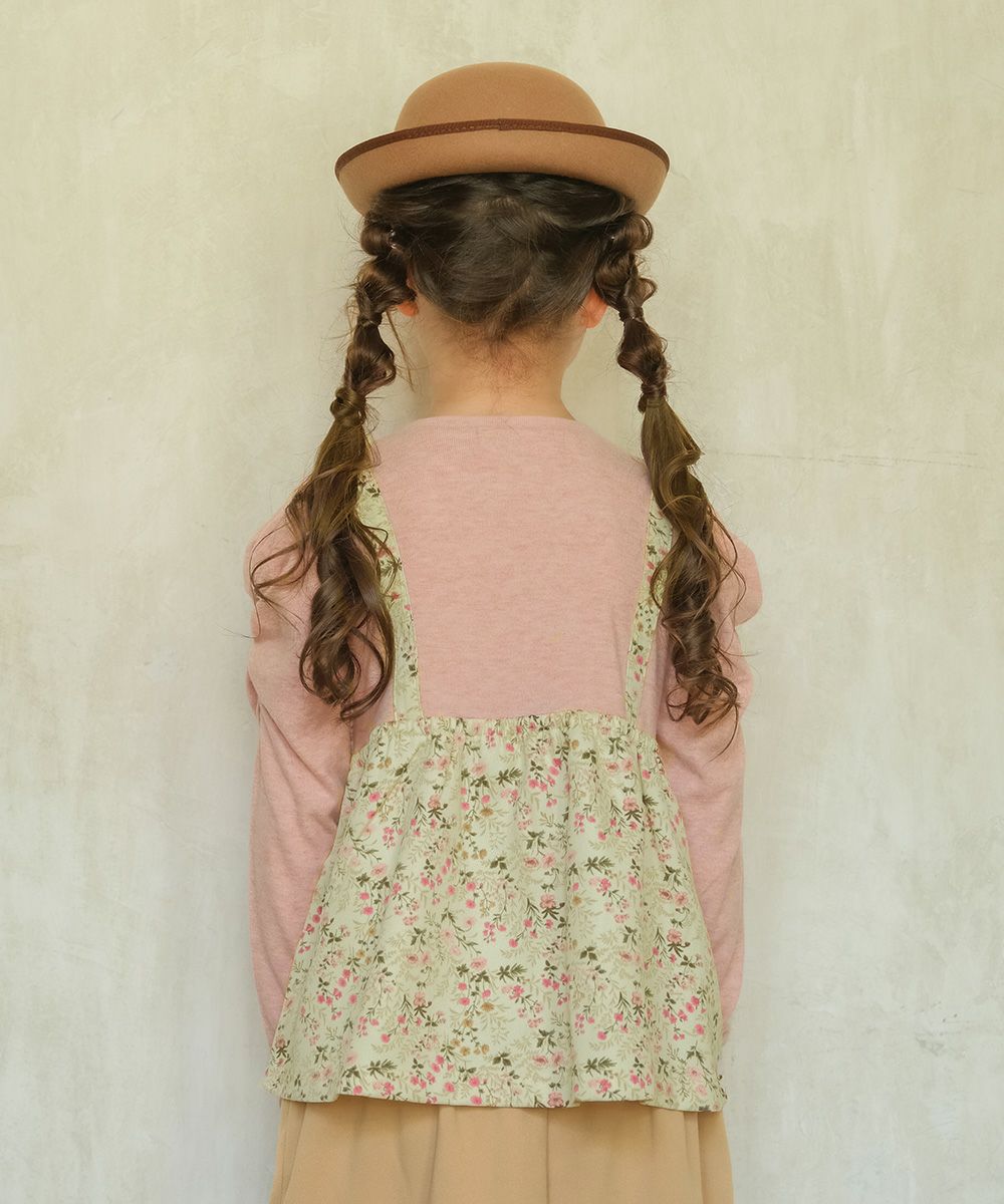 花柄リボンキャミソール 重ね着風デザインTシャツ Ivory model image whole body