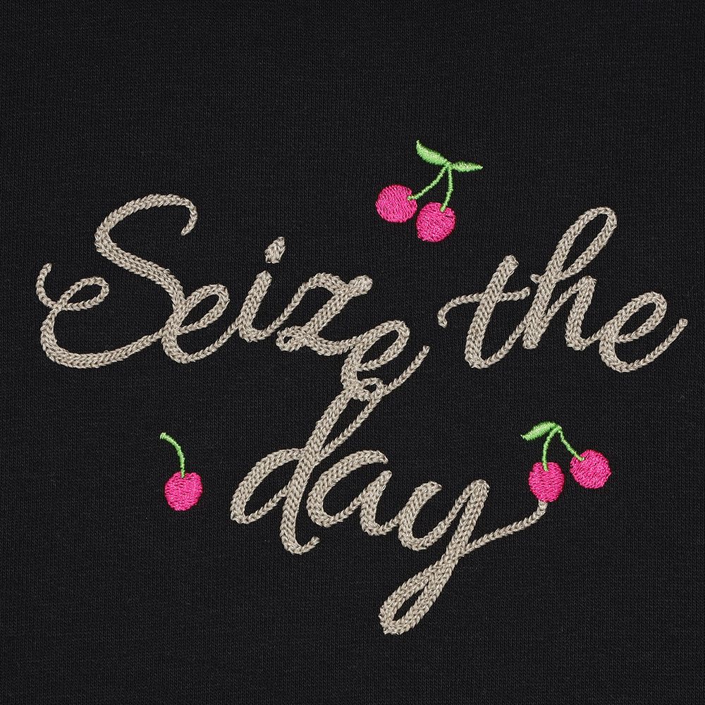 チェリー刺繍 ドロップ袖 裏毛トレーナー Black Design point 1