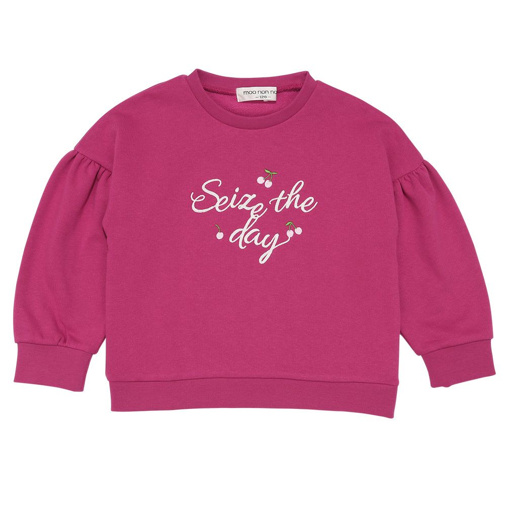 チェリー刺繍 ドロップ袖 裏毛トレーナー Pink front