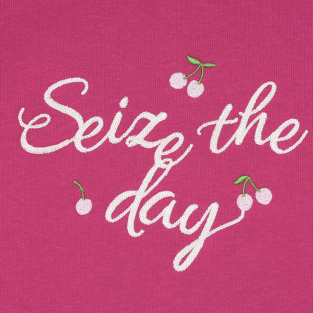 チェリー刺繍 ドロップ袖 裏毛トレーナー Pink Design point 1