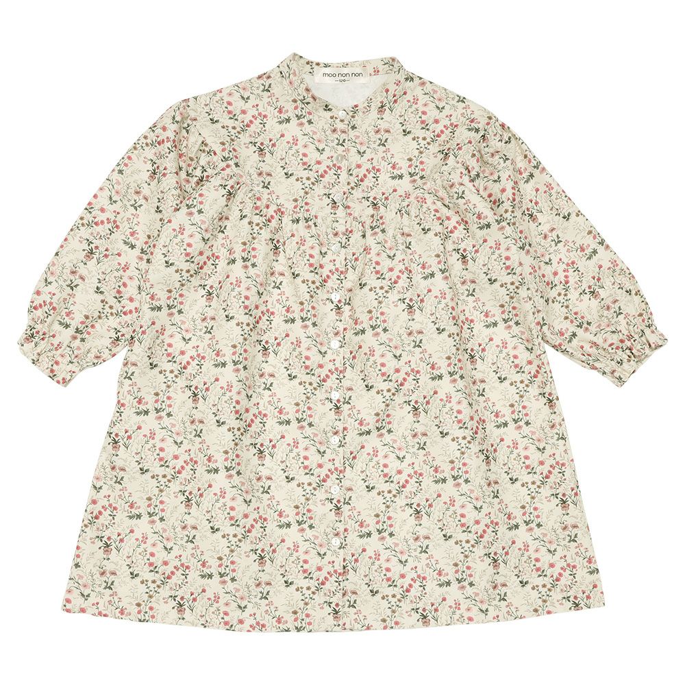 花柄 ボタン開き ワンピース Ivory front