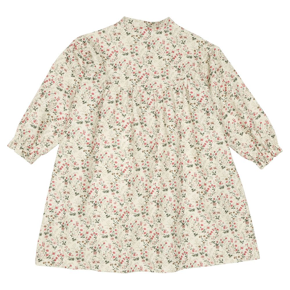 花柄 ボタン開き ワンピース Ivory back