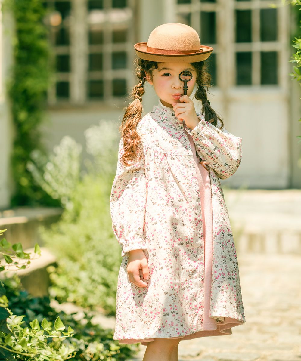 花柄 ボタン開き ワンピース Ivory model image up