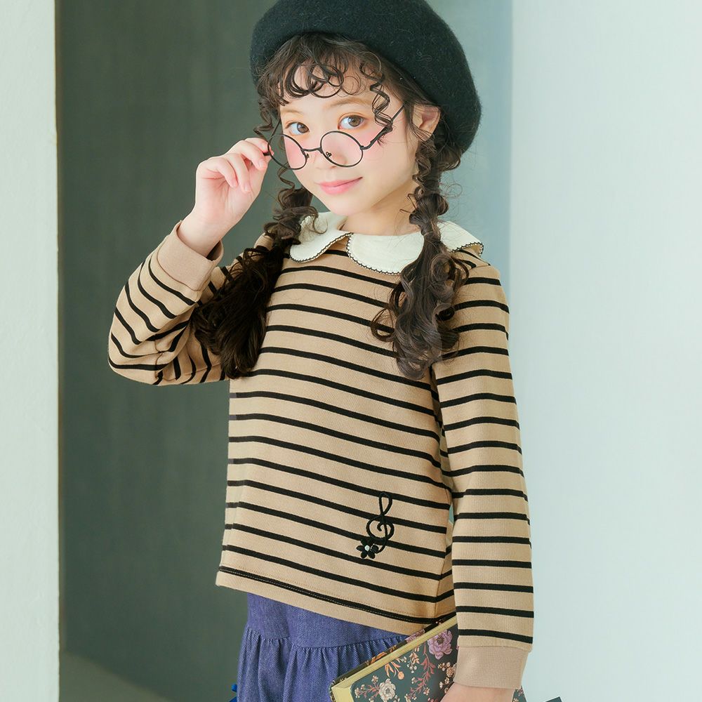 音符刺繍 襟付き ボーダー柄 裏毛トレーナー  MainImage