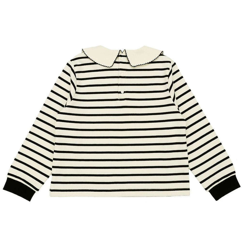 音符刺繍 襟付き ボーダー柄 裏毛トレーナー White/Black back