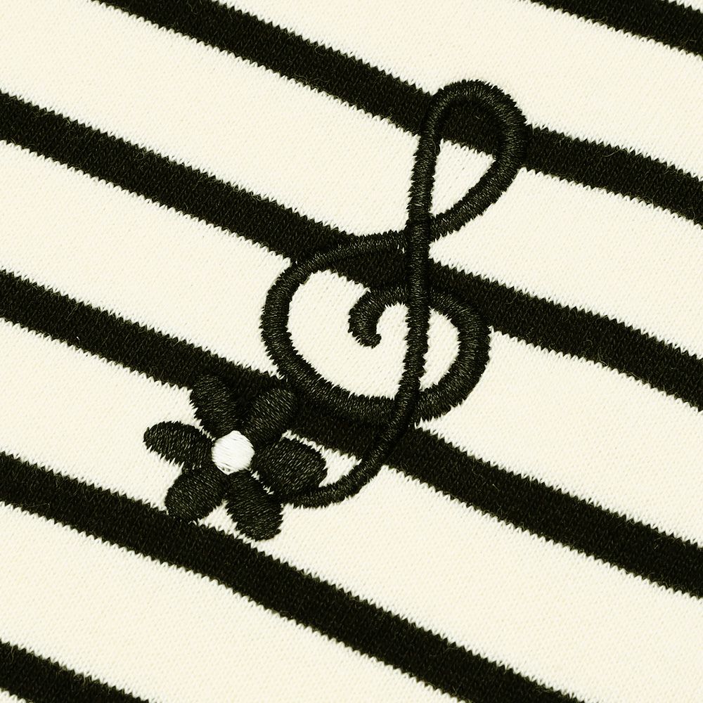 音符刺繍 襟付き ボーダー柄 裏毛トレーナー White/Black Design point 2