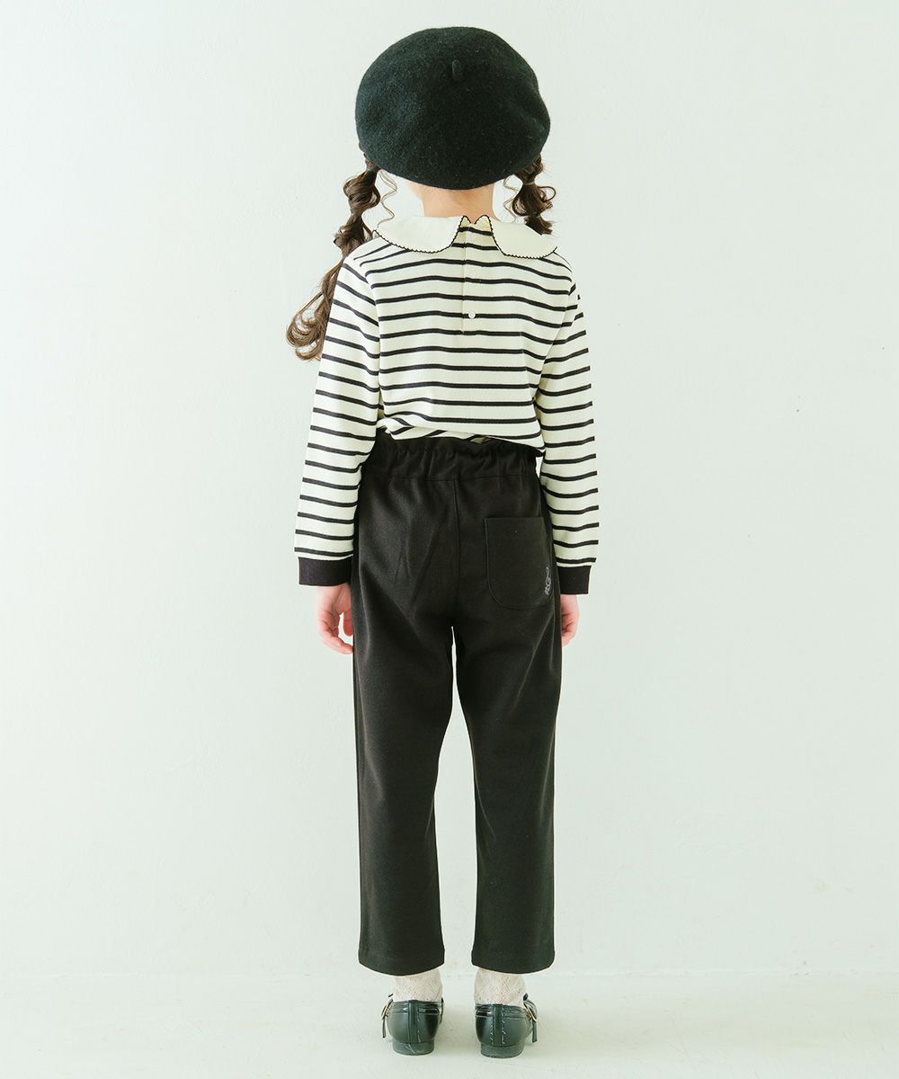 音符刺繍 襟付き ボーダー柄 裏毛トレーナー White/Black model image whole body