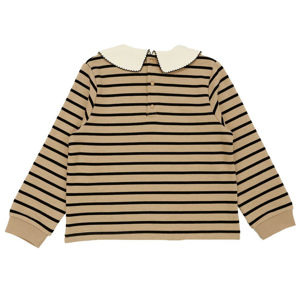 音符刺繍 襟付き ボーダー柄 裏毛トレーナー Beige back