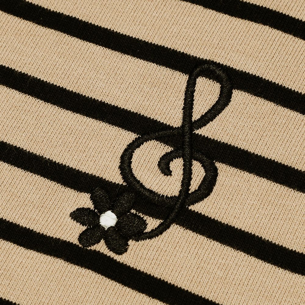 音符刺繍 襟付き ボーダー柄 裏毛トレーナー Beige Design point 2