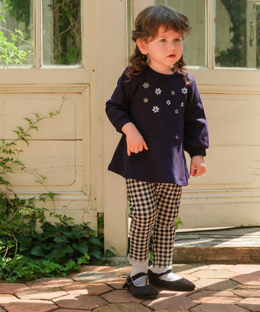 ストレッチ ギンガムチェック柄ロングパンツ White/Black model image up