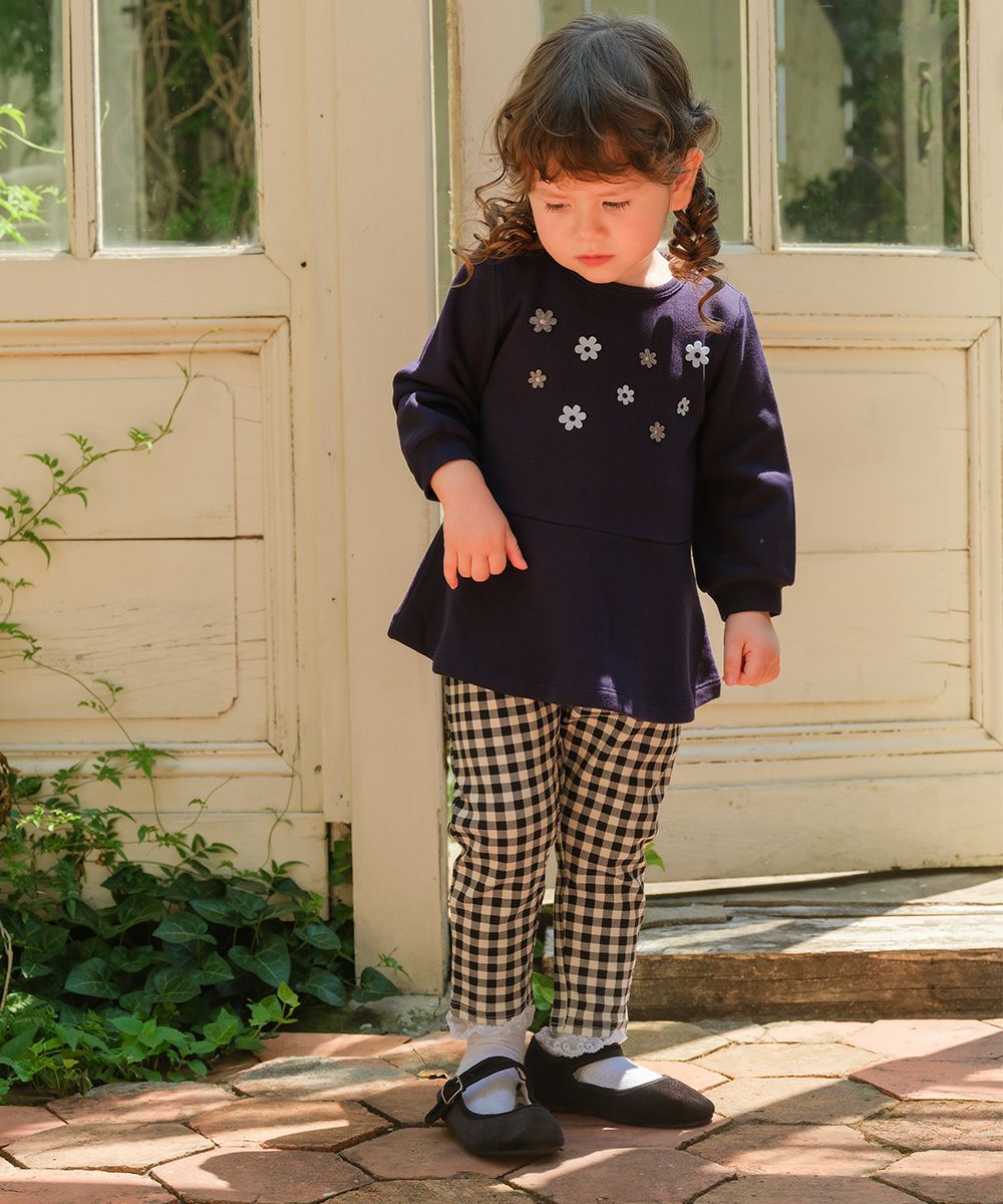 ストレッチ ギンガムチェック柄ロングパンツ White/Black model image 1