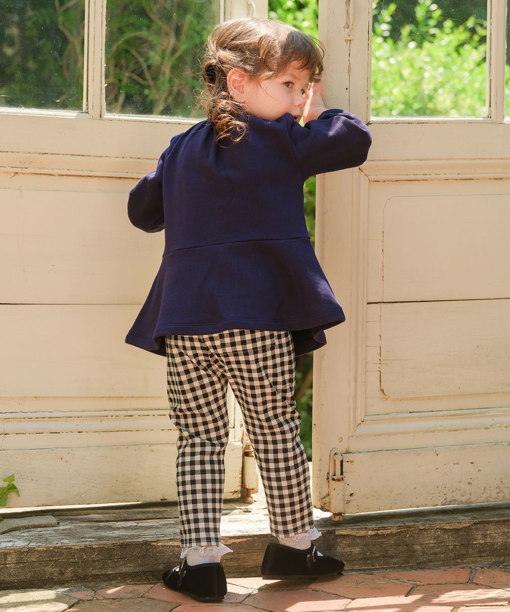 ストレッチ ギンガムチェック柄ロングパンツ White/Black model image 2