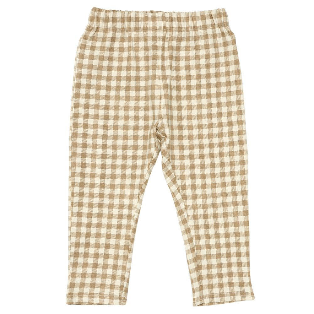 ストレッチ ギンガムチェック柄ロングパンツ Beige front