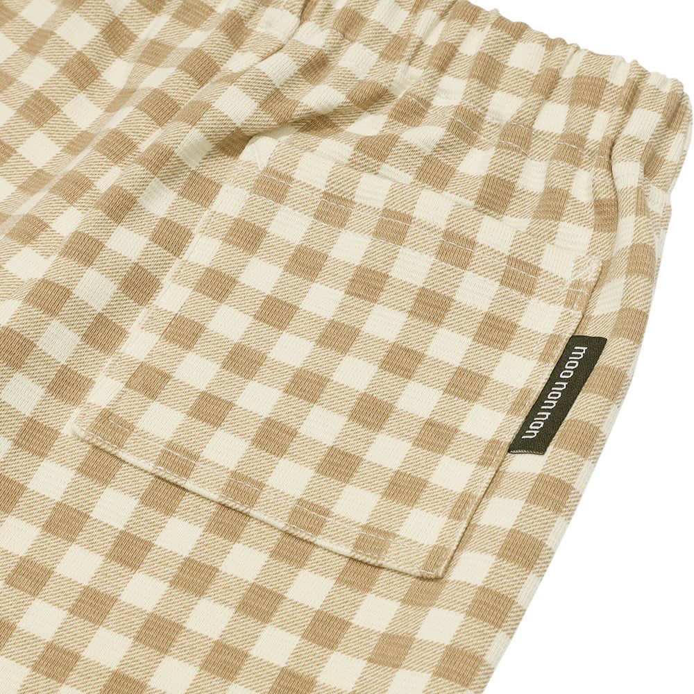 ストレッチ ギンガムチェック柄ロングパンツ Beige Design point 1