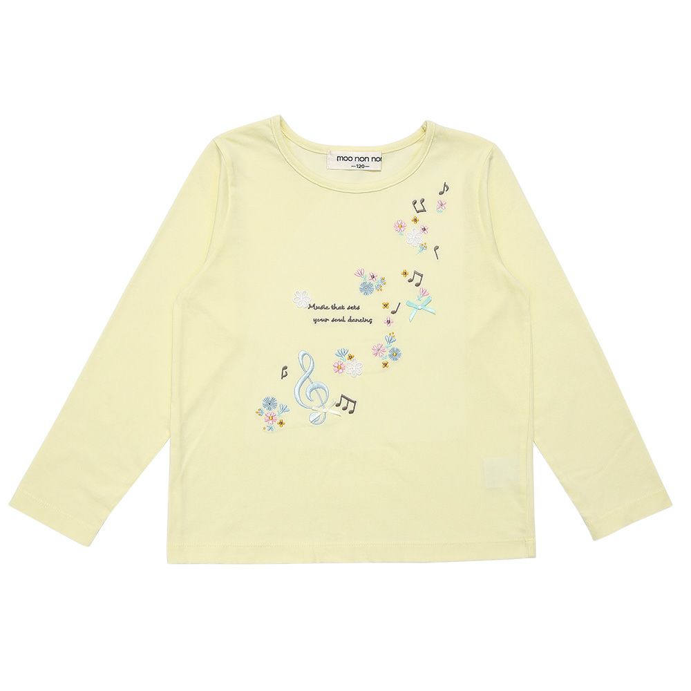 綿100％音符お花ロゴ刺繍Ｔシャツ Yellow front