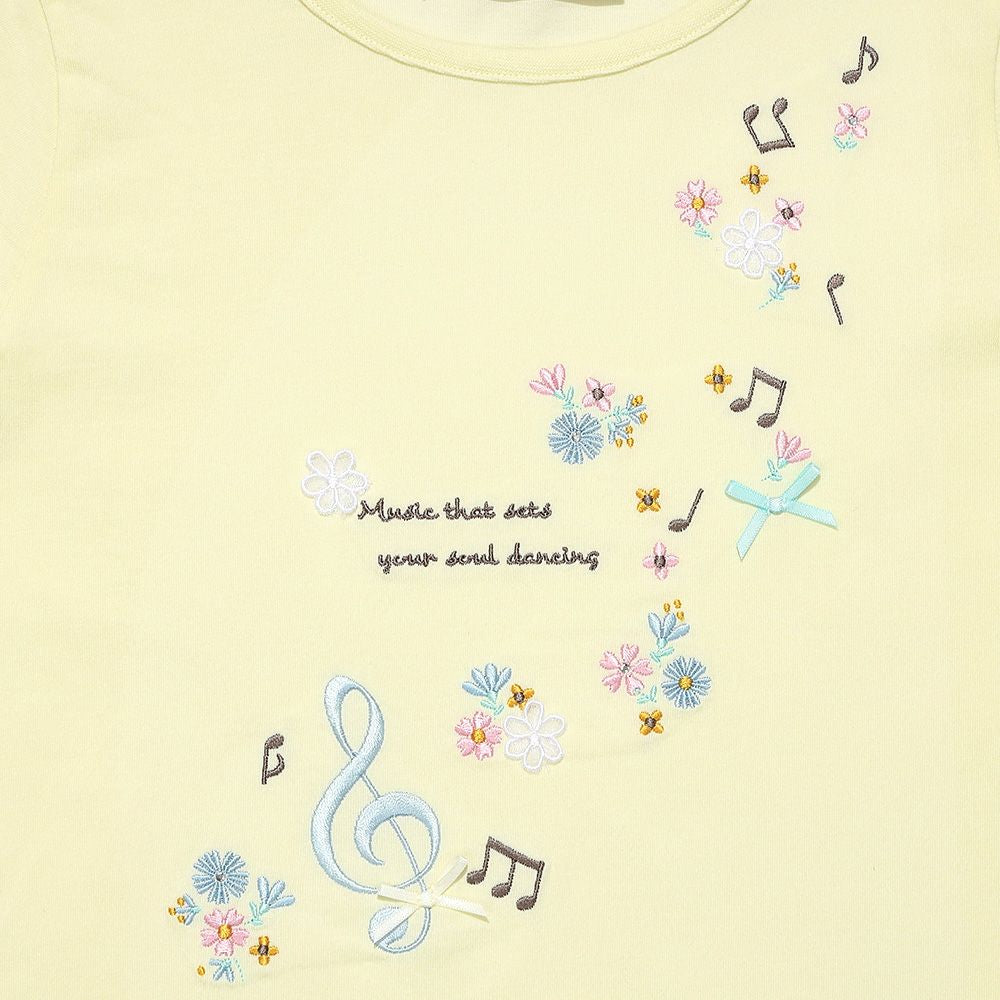 綿100％音符お花ロゴ刺繍Ｔシャツ Yellow Design point 1