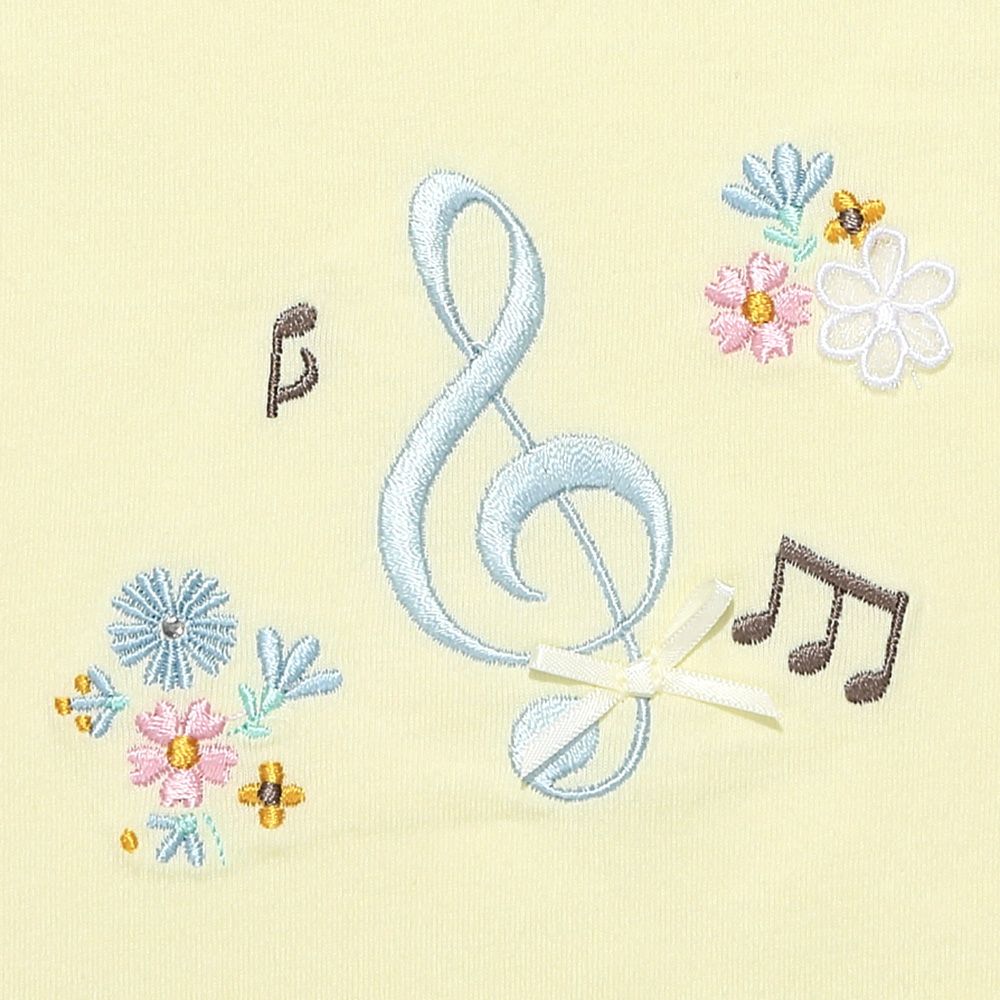綿100％音符お花ロゴ刺繍Ｔシャツ Yellow Design point 2