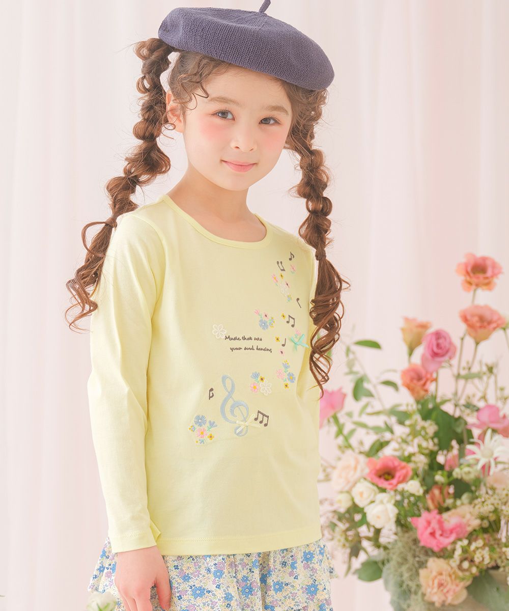 綿100％音符お花ロゴ刺繍Ｔシャツ Yellow model image up