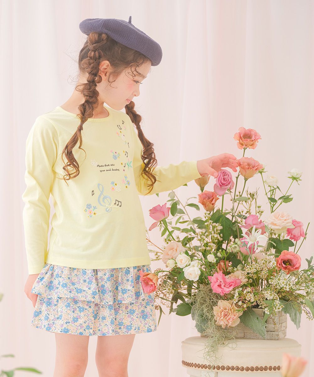 綿100％音符お花ロゴ刺繍Ｔシャツ Yellow model image 1