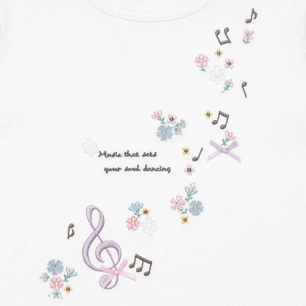 綿100％音符お花ロゴ刺繍Ｔシャツ Off White Design point 1