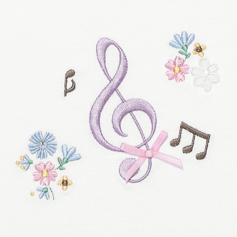 綿100％音符お花ロゴ刺繍Ｔシャツ Off White Design point 2