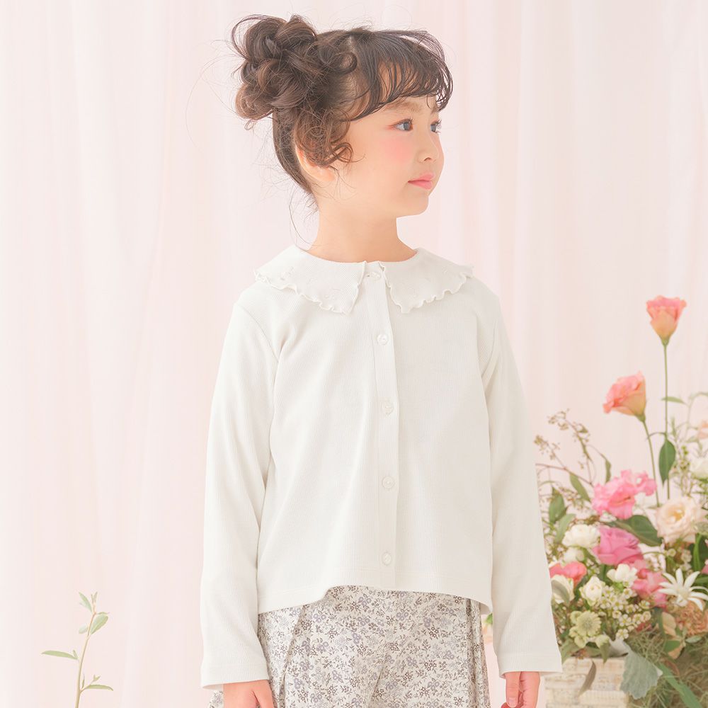 音符刺繍フリル襟 リブカーディガン  MainImage