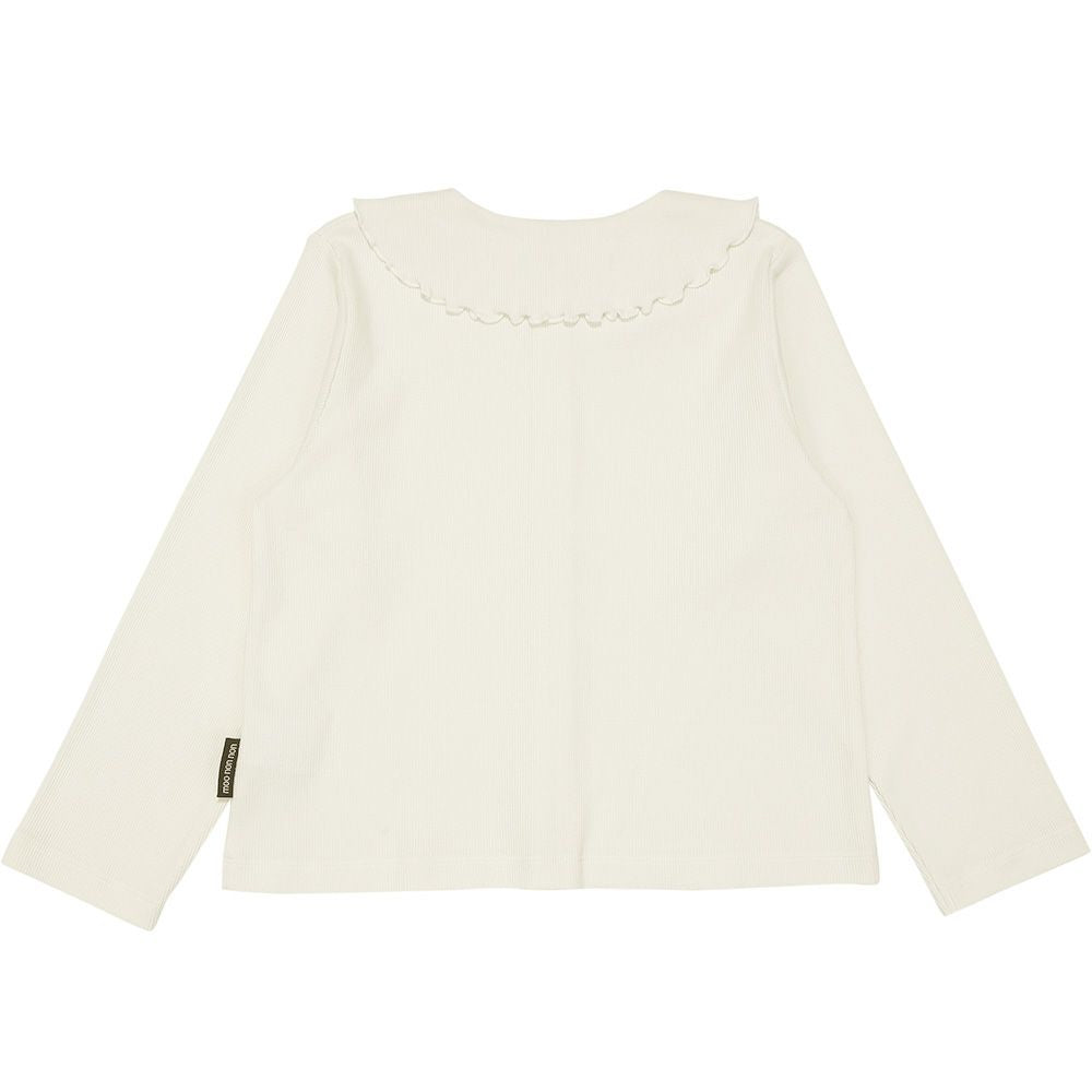 音符刺繍フリル襟 リブカーディガン Off White back