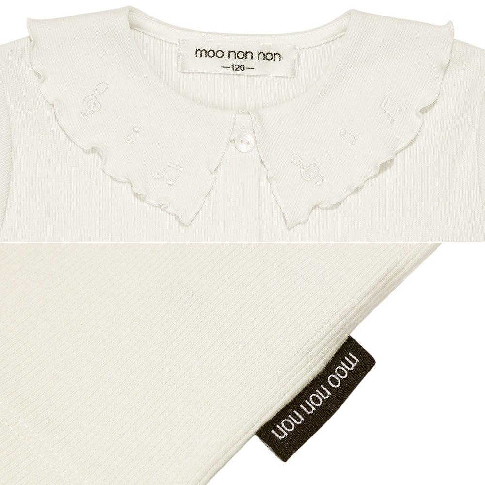 音符刺繍フリル襟 リブカーディガン Off White Design point 2
