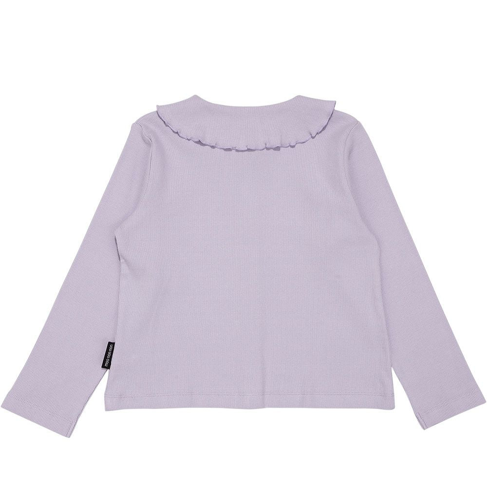 音符刺繍フリル襟 リブカーディガン Purple back