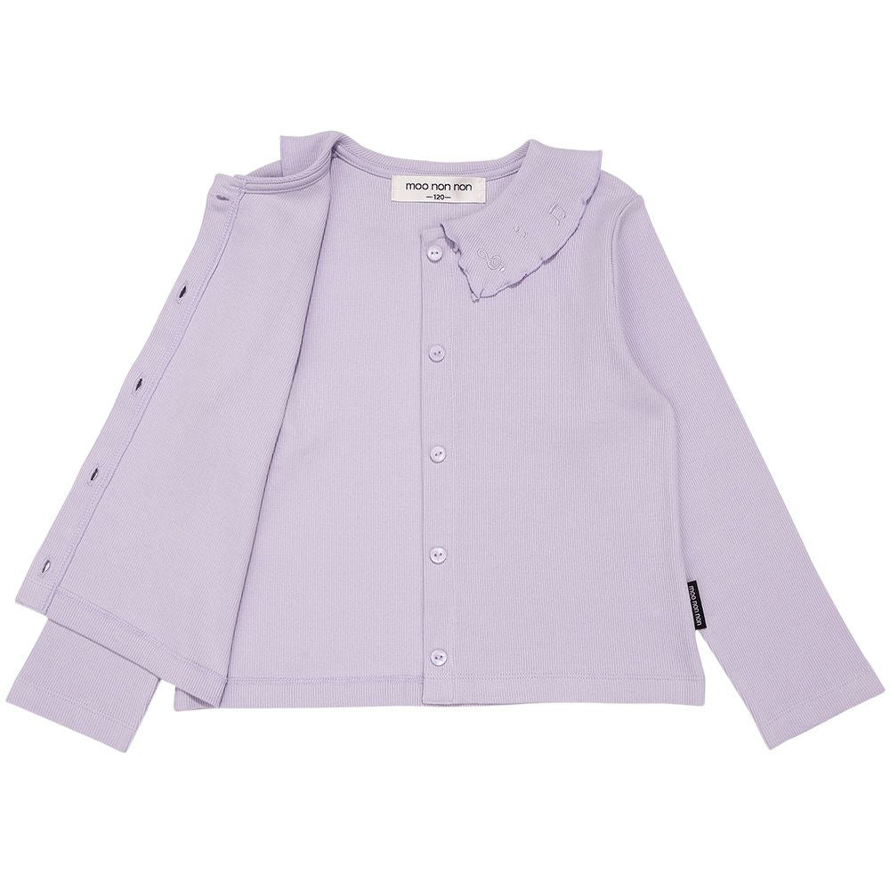 音符刺繍フリル襟 リブカーディガン Purple Design point 1