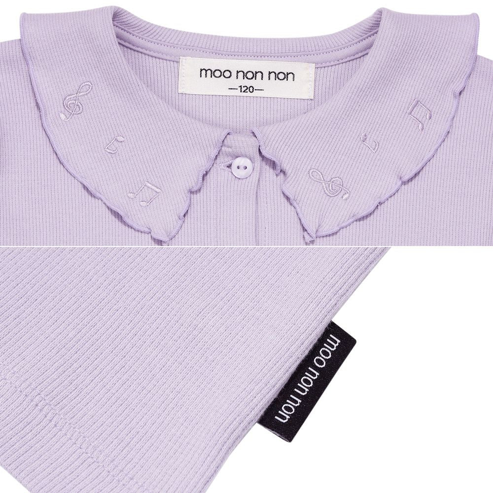音符刺繍フリル襟 リブカーディガン Purple Design point 2